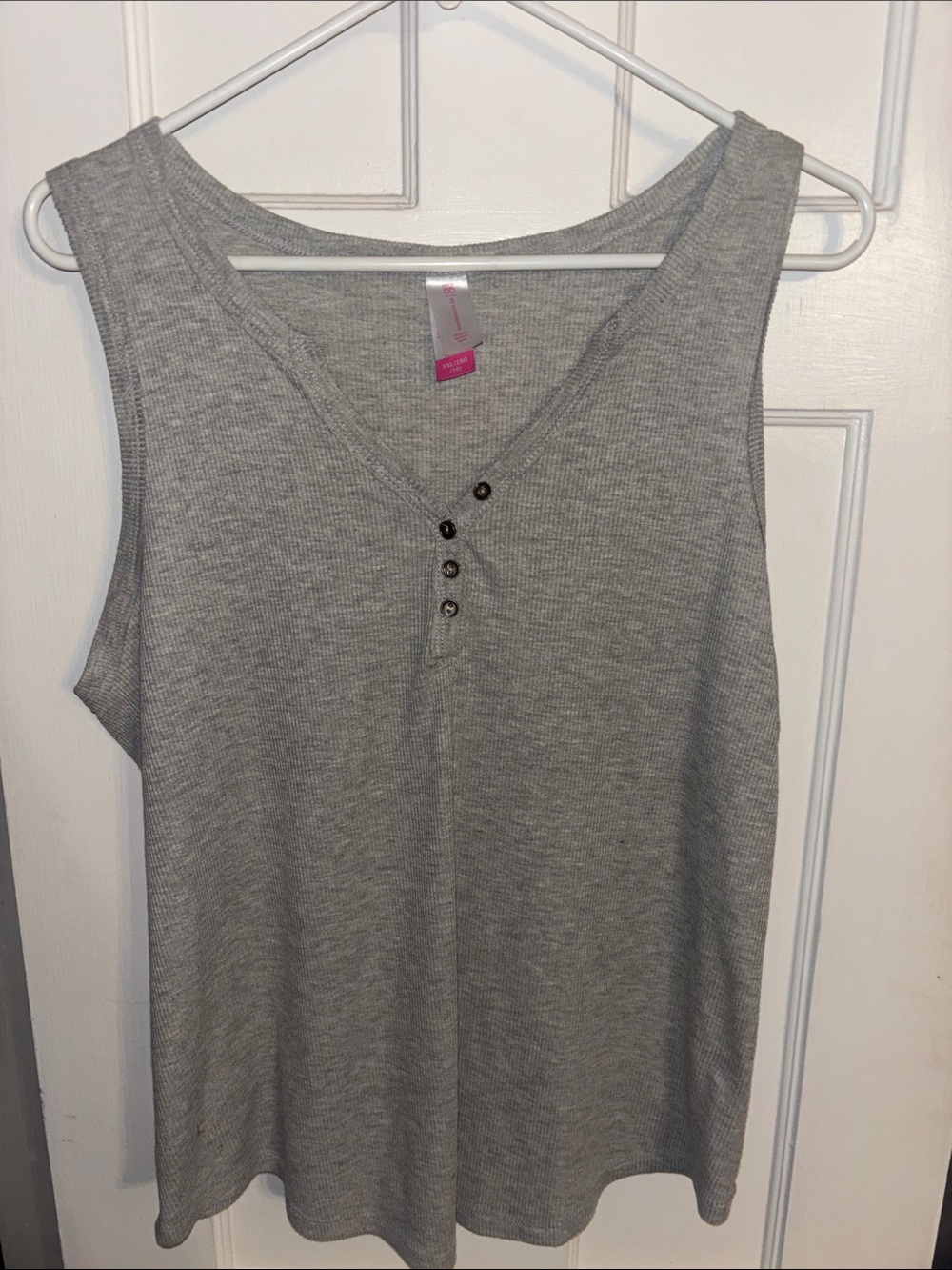 No Boundaries Gray Ribbed Henley Tank with Button Front